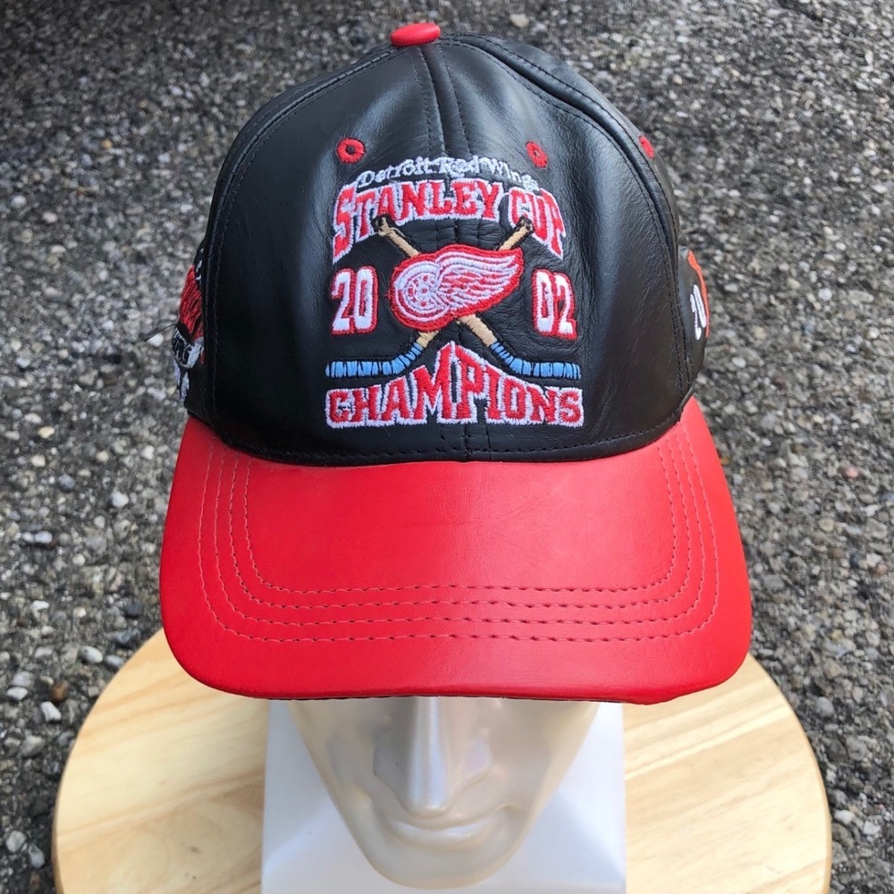 Vintage Detroit Red Wings Hat Leather Jeff Hamilton JH Design 2002 Champions USA